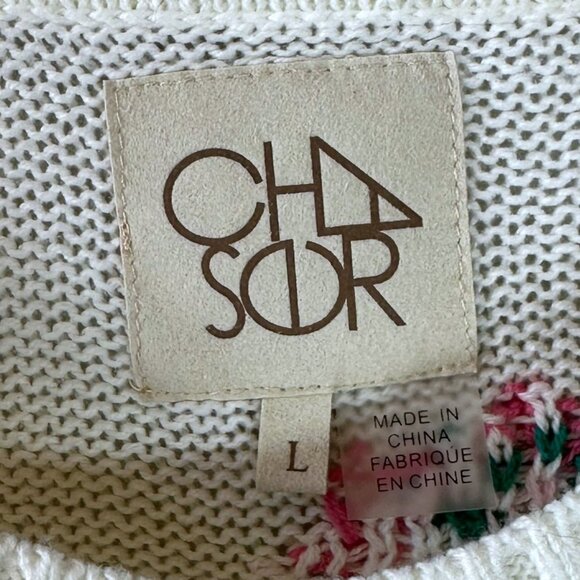 Chaser White Floral Knit Sweater - Size L - Cotton Blend - Picture 6 of 7